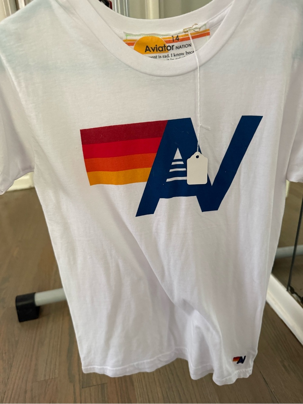 Aviator Nation White Tee with Orange Half-Sun Logo